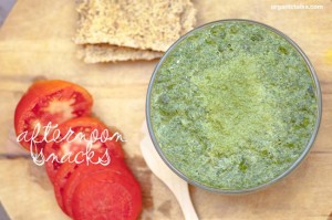 raw pesto, raw bread, and a sliced tomato, raw food eating